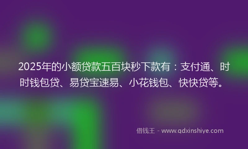 2025年的小额贷款五百块秒下款有：支付通、时时钱包贷、易贷宝速易、小花钱包、快快贷等。