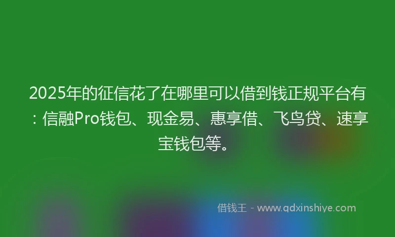2025年的征信花了在哪里可以借到钱正规平台有：信融Pro钱包、现金易、惠享借、飞鸟贷、速享宝钱包等。