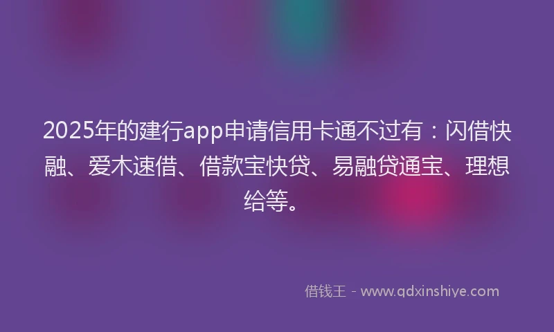 2025年的建行app申请信用卡通不过有：闪借快融、爱木速借、借款宝快贷、易融贷通宝、理想给等。