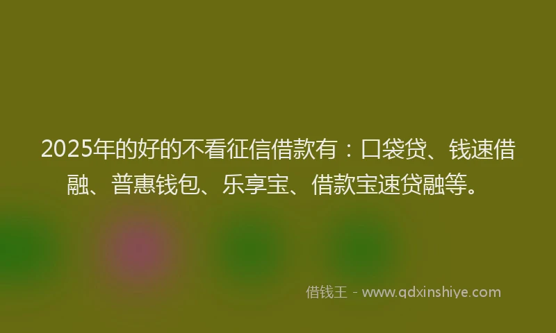 2025年的好的不看征信借款有：口袋贷、钱速借融、普惠钱包、乐享宝、借款宝速贷融等。
