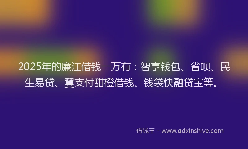 2025年的廉江借钱一万有：智享钱包、省呗、民生易贷、翼支付甜橙借钱、钱袋快融贷宝等。