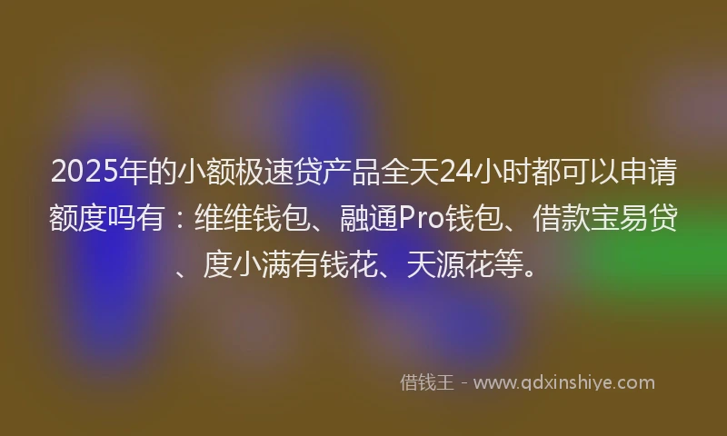 2025年的小额极速贷产品全天24小时都可以申请额度吗有：维维钱包、融通Pro钱包、借款宝易贷、度小满有钱花、天源花等。