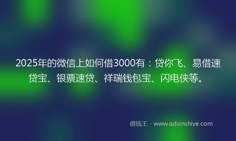 2025年的微信上如何借3000有：贷你飞、易借速贷宝、银票速贷、祥瑞钱包宝、闪电侠等。