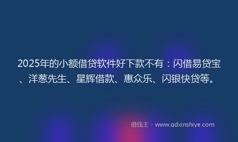 2025年的小额借贷软件好下款不有：闪借易贷宝、洋葱先生、星辉借款、惠众乐、闪银快贷等。