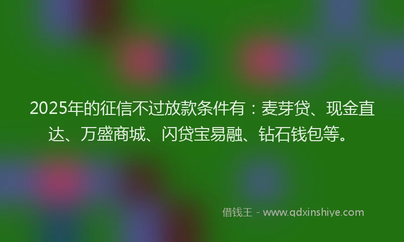 2025年的征信不过放款条件有：麦芽贷、现金直达、万盛商城、闪贷宝易融、钻石钱包等。