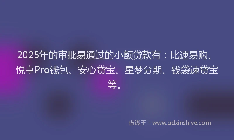 2025年的审批易通过的小额贷款有：比速易购、悦享Pro钱包、安心贷宝、星梦分期、钱袋速贷宝等。
