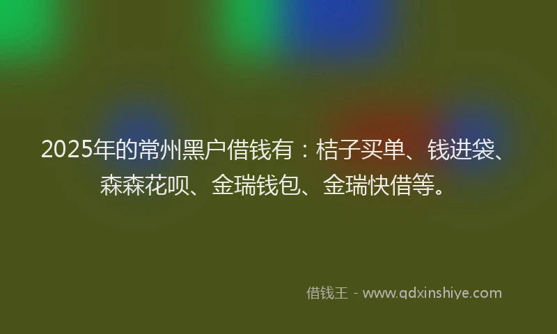 2025年的常州黑户借钱有：桔子买单、钱进袋、森森花呗、金瑞钱包、金瑞快借等。