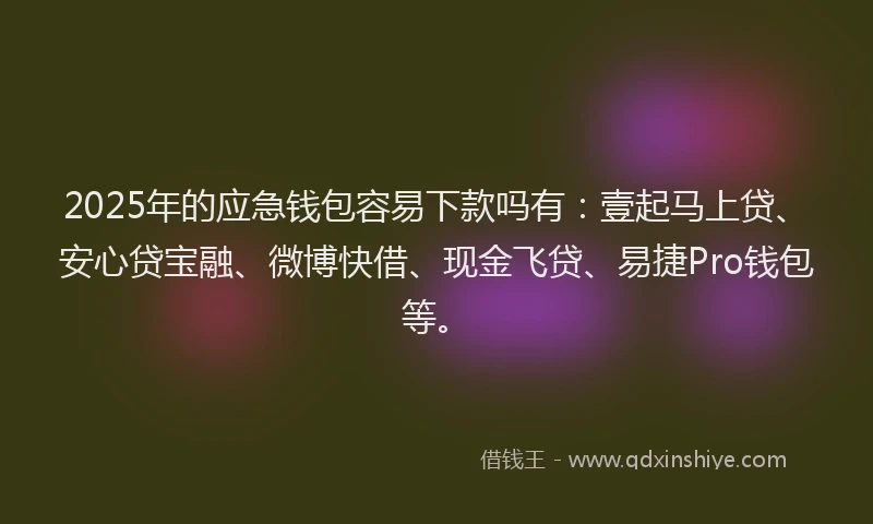 2025年的应急钱包容易下款吗有:壹起马上贷、安心贷宝融、微博快借、现金飞贷、易捷Pro钱包等。