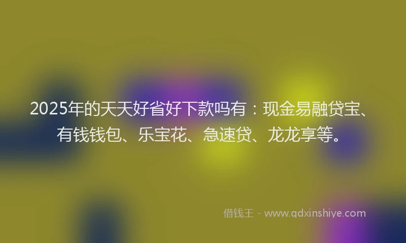 2025年的天天好省好下款吗有：现金易融贷宝、有钱钱包、乐宝花、急速贷、龙龙享等。