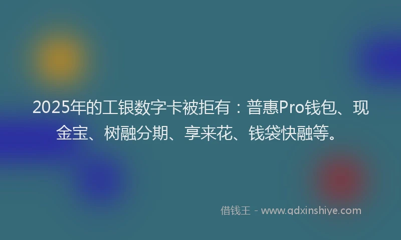 2025年的工银数字卡被拒有：普惠Pro钱包、现金宝、树融分期、享来花、钱袋快融等。