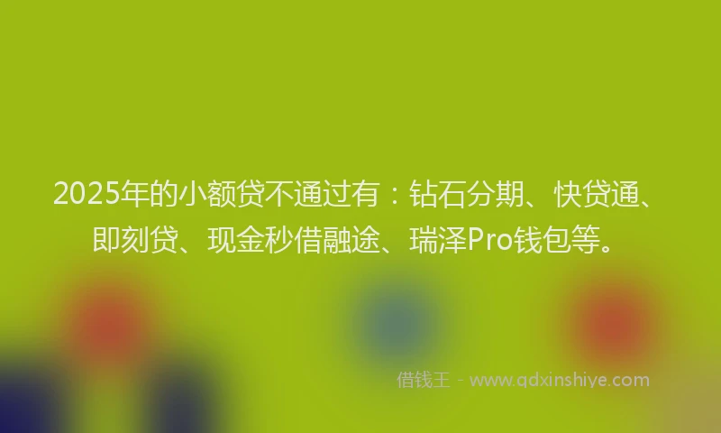 2025年的小额贷不通过有：钻石分期、快贷通、即刻贷、现金秒借融途、瑞泽Pro钱包等。