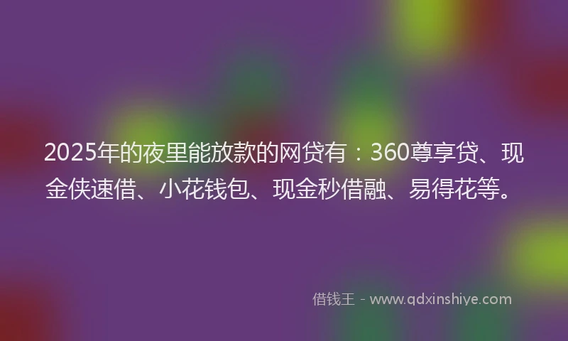 2025年的夜里能放款的网贷有：360尊享贷、现金侠速借、小花钱包、现金秒借融、易得花等。