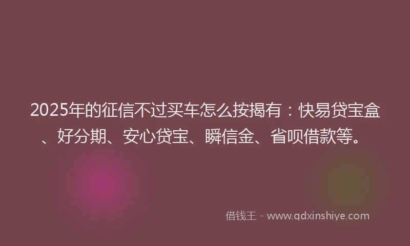 2025年的征信不过买车怎么按揭有：快易贷宝盒、好分期、安心贷宝、瞬信金、省呗借款等。