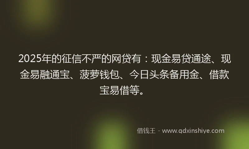 2025年的征信不严的网贷有：现金易贷通途、现金易融通宝、菠萝钱包、今日头条备用金、借款宝易借等。