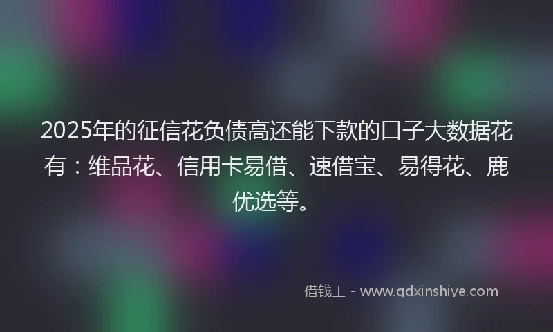2025年的征信花负债高还能下款的口子大数据花有：维品花、信用卡易借、速借宝、易得花、鹿优选等。
