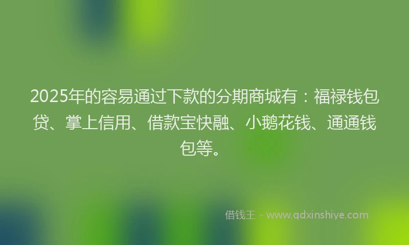 2025年的容易通过下款的分期商城有:福禄钱包贷、掌上信用、借款宝快融、小鹅花钱、通通钱包等。