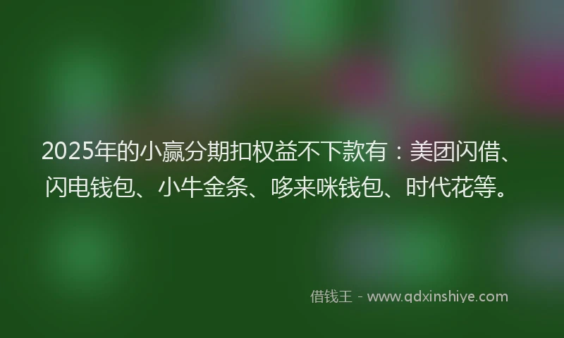 2025年的小赢分期扣权益不下款有：美团闪借、闪电钱包、小牛金条、哆来咪钱包、时代花等。