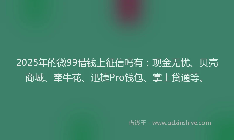 2025年的微99借钱上征信吗有：现金无忧、贝壳商城、牵牛花、迅捷Pro钱包、掌上贷通等。