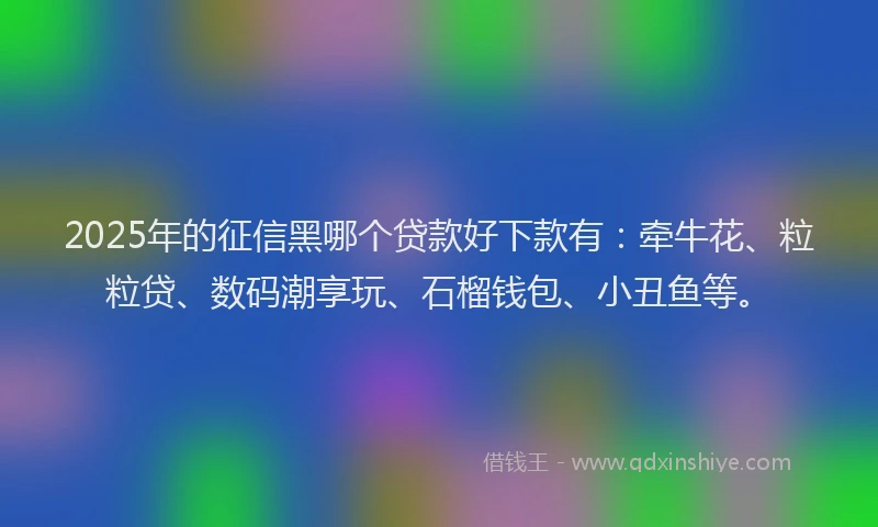2025年的征信黑哪个贷款好下款有：牵牛花、粒粒贷、数码潮享玩、石榴钱包、小丑鱼等。