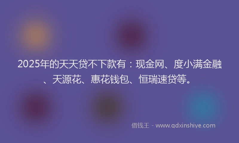 2025年的天天贷不下款有：现金网、度小满金融、天源花、惠花钱包、恒瑞速贷等。