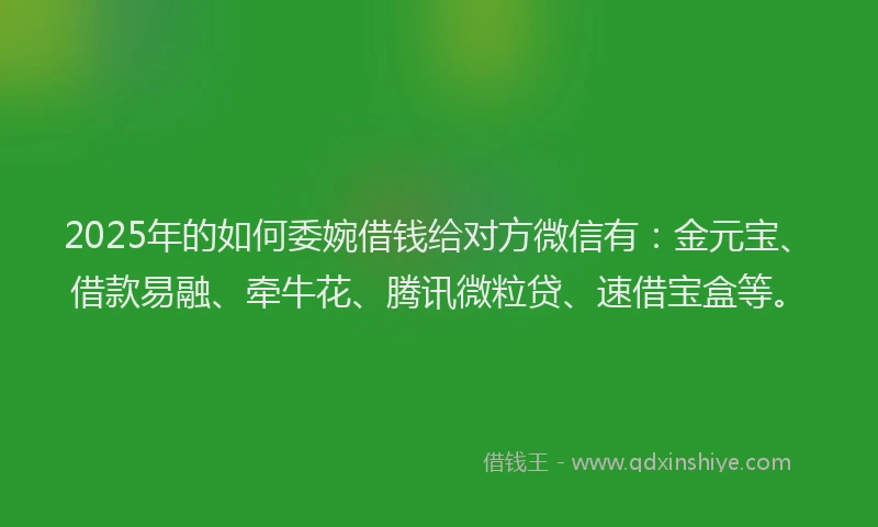 2025年的如何委婉借钱给对方微信有：金元宝、借款易融、牵牛花、腾讯微粒贷、速借宝盒等。