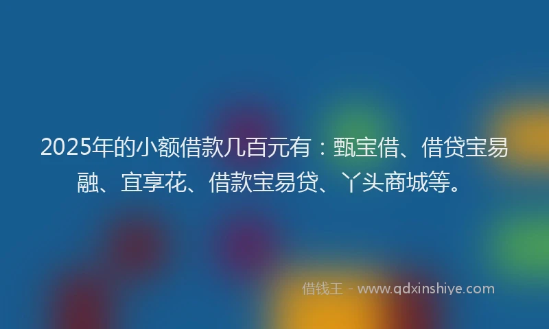 2025年的小额借款几百元有：甄宝借、借贷宝易融、宜享花、借款宝易贷、丫头商城等。