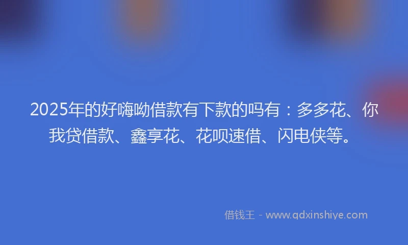 2025年的好嗨呦借款有下款的吗有：多多花、你我贷借款、鑫享花、花呗速借、闪电侠等。