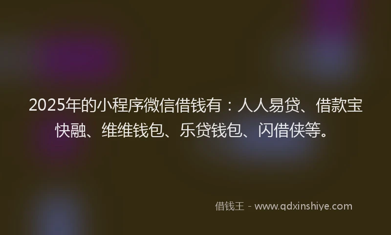 2025年的小程序微信借钱有：人人易贷、借款宝快融、维维钱包、乐贷钱包、闪借侠等。