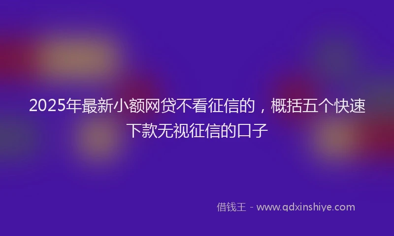 2025年最新小额网贷不看征信的，概括五个快速下款无视征信的口子