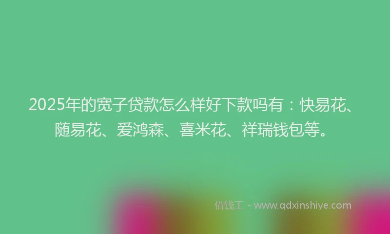 2025年的宽子贷款怎么样好下款吗有：快易花、随易花、爱鸿森、喜米花、祥瑞钱包等。