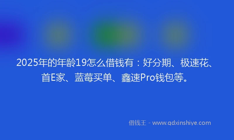2025年的年龄19怎么借钱有：好分期、极速花、首E家、蓝莓买单、鑫速Pro钱包等。