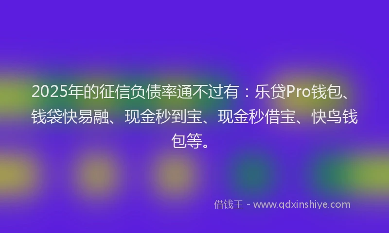 2025年的征信负债率通不过有：乐贷Pro钱包、钱袋快易融、现金秒到宝、现金秒借宝、快鸟钱包等。