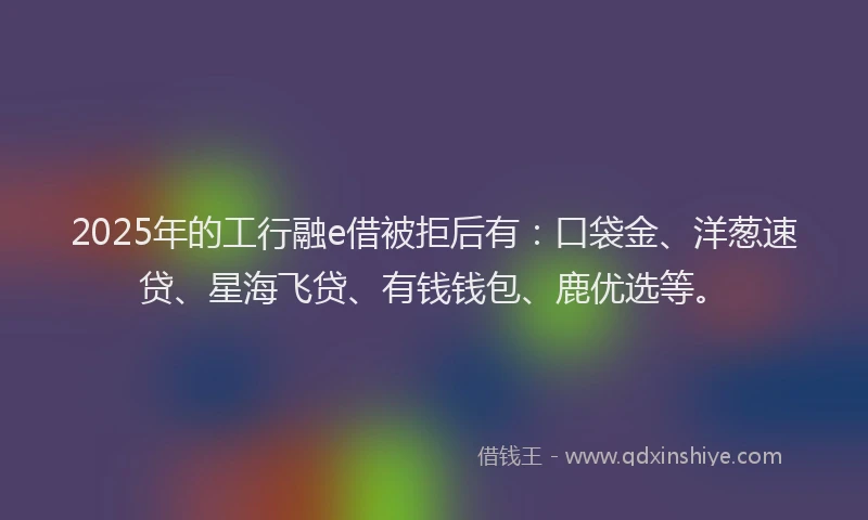 2025年的工行融e借被拒后有：口袋金、洋葱速贷、星海飞贷、有钱钱包、鹿优选等。