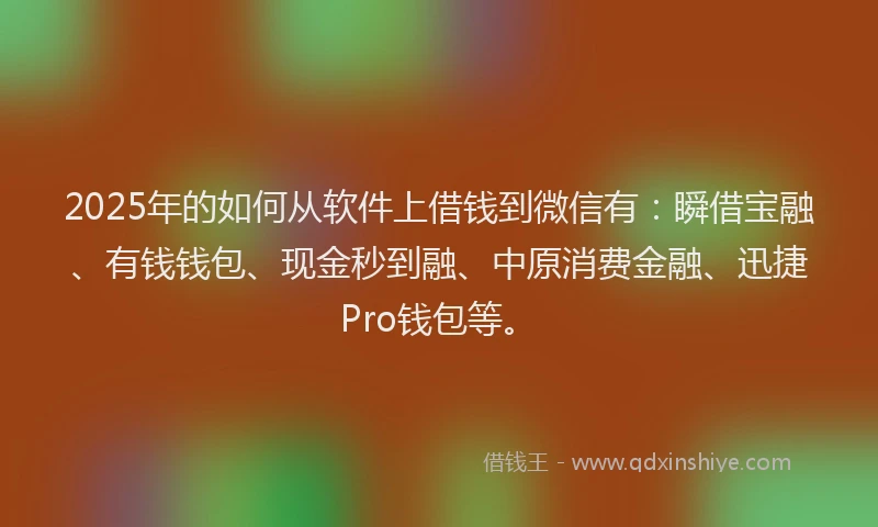 2025年的如何从软件上借钱到微信有：瞬借宝融、有钱钱包、现金秒到融、中原消费金融、迅捷Pro钱包等。