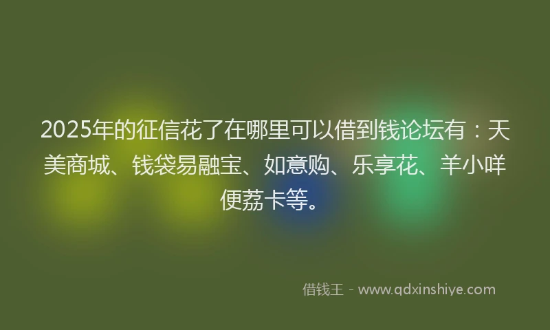 2025年的征信花了在哪里可以借到钱论坛有：天美商城、钱袋易融宝、如意购、乐享花、羊小咩便荔卡等。