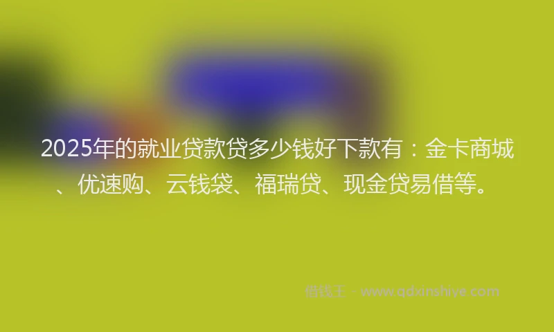 2025年的就业贷款贷多少钱好下款有：金卡商城、优速购、云钱袋、福瑞贷、现金贷易借等。