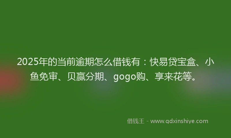 2025年的当前逾期怎么借钱有：快易贷宝盒、小鱼免审、贝赢分期、gogo购、享来花等。