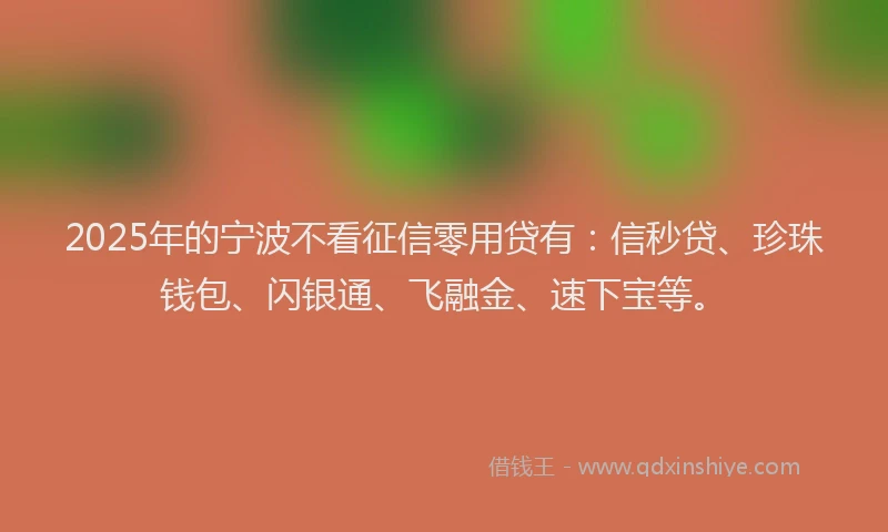 2025年的宁波不看征信零用贷有：信秒贷、珍珠钱包、闪银通、飞融金、速下宝等。