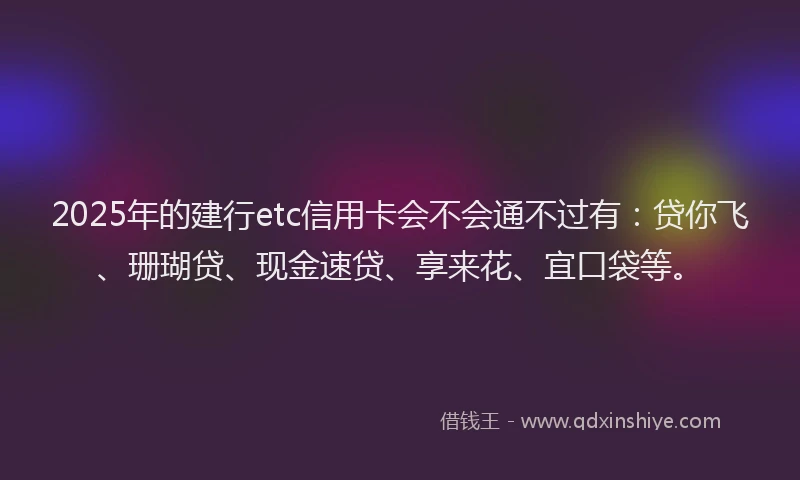 2025年的建行etc信用卡会不会通不过有：贷你飞、珊瑚贷、现金速贷、享来花、宜口袋等。