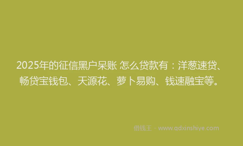 2025年的征信黑户呆账 怎么贷款有：洋葱速贷、畅贷宝钱包、天源花、萝卜易购、钱速融宝等。