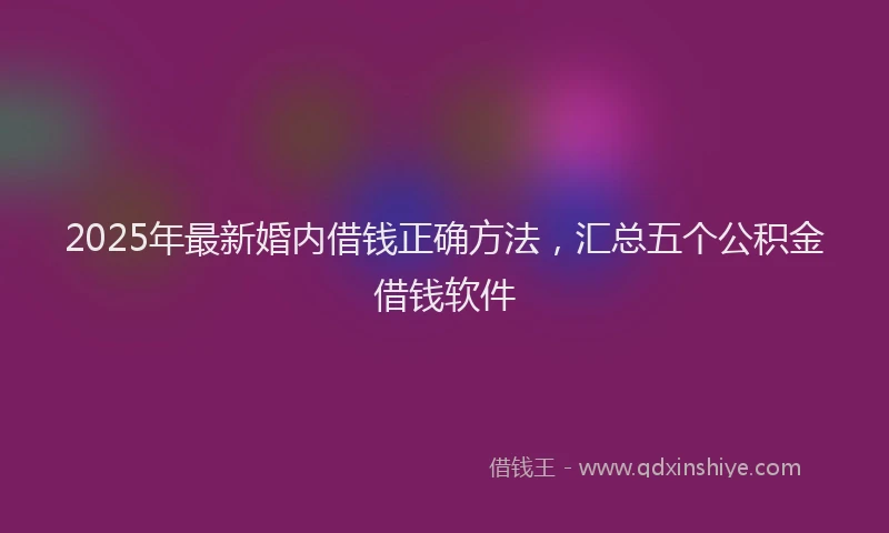 2025年最新婚内借钱正确方法，汇总五个公积金借钱软件