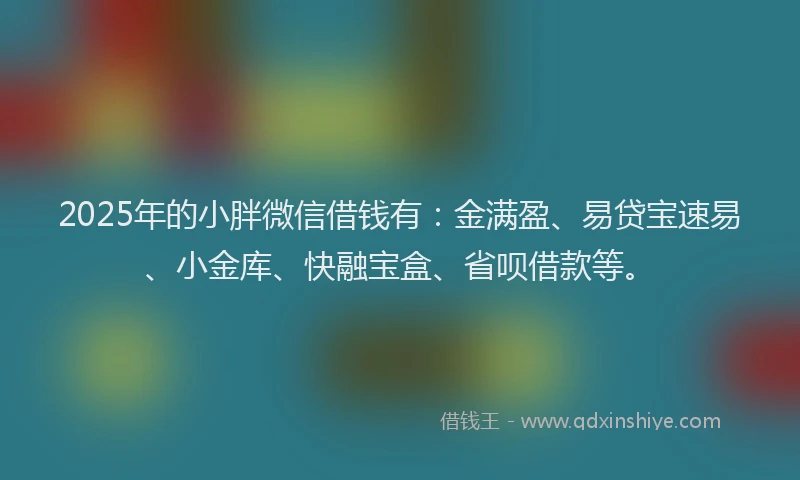 2025年的小胖微信借钱有：金满盈、易贷宝速易、小金库、快融宝盒、省呗借款等。