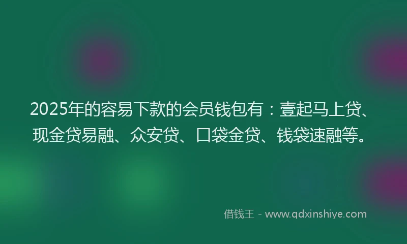2025年的容易下款的会员钱包有：壹起马上贷、现金贷易融、众安贷、口袋金贷、钱袋速融等。