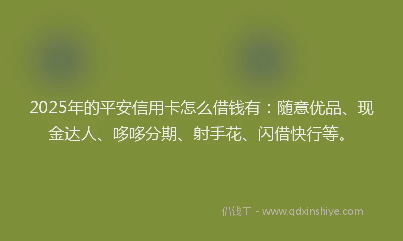 2025年的平安信用卡怎么借钱有：随意优品、现金达人、哆哆分期、射手花、闪借快行等。