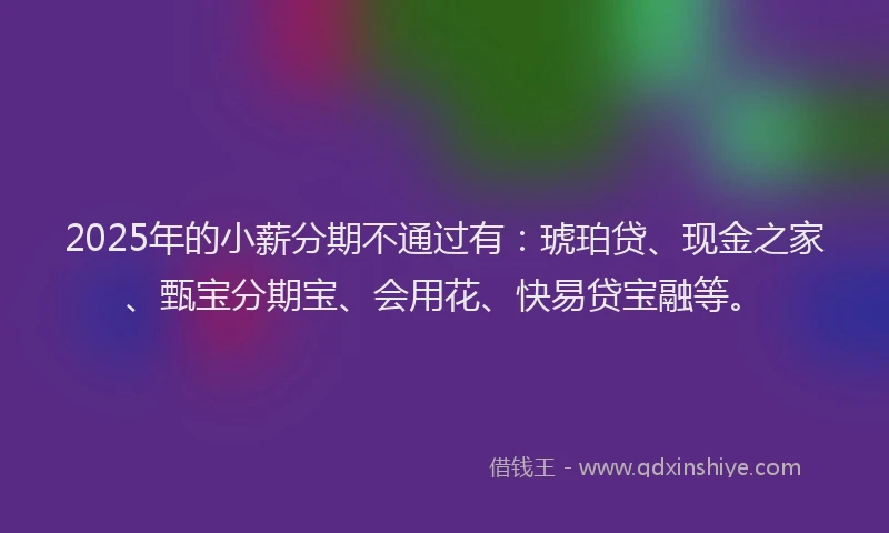2025年的小薪分期不通过有：琥珀贷、现金之家、甄宝分期宝、会用花、快易贷宝融等。