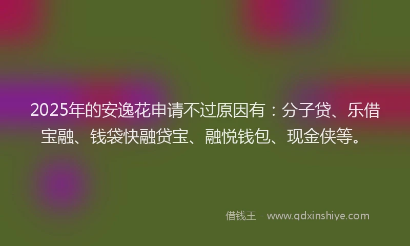 2025年的安逸花申请不过原因有：分子贷、乐借宝融、钱袋快融贷宝、融悦钱包、现金侠等。