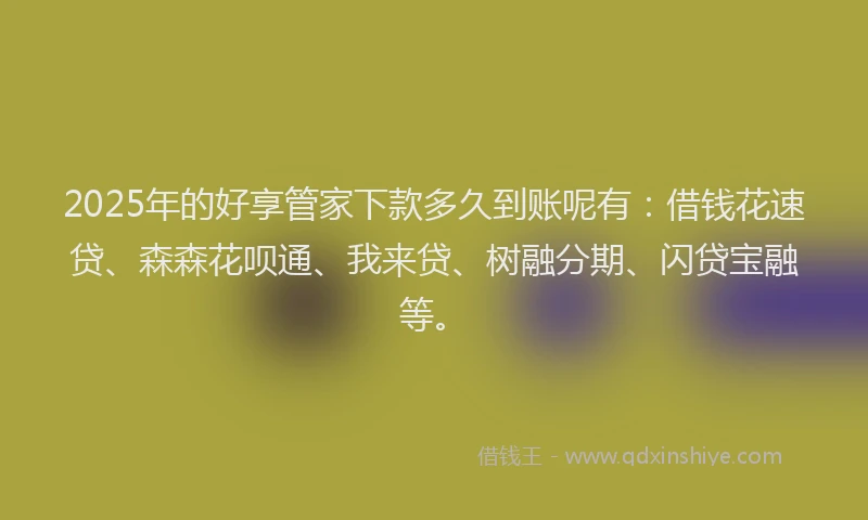 2025年的好享管家下款多久到账呢有：借钱花速贷、森森花呗通、我来贷、树融分期、闪贷宝融等。