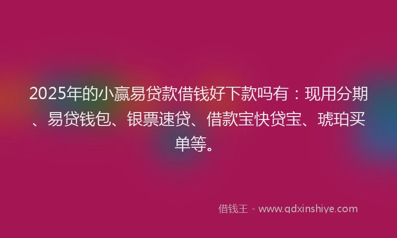 2025年的小赢易贷款借钱好下款吗有：现用分期、易贷钱包、银票速贷、借款宝快贷宝、琥珀买单等。