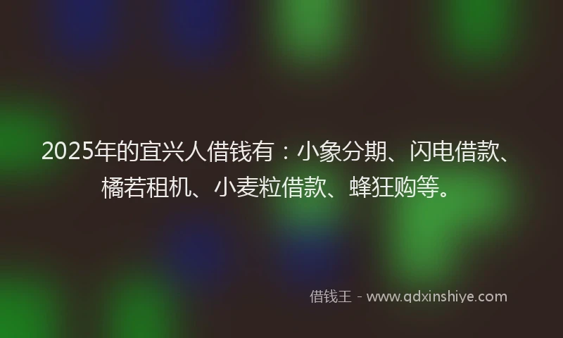 2025年的宜兴人借钱有：小象分期、闪电借款、橘若租机、小麦粒借款、蜂狂购等。