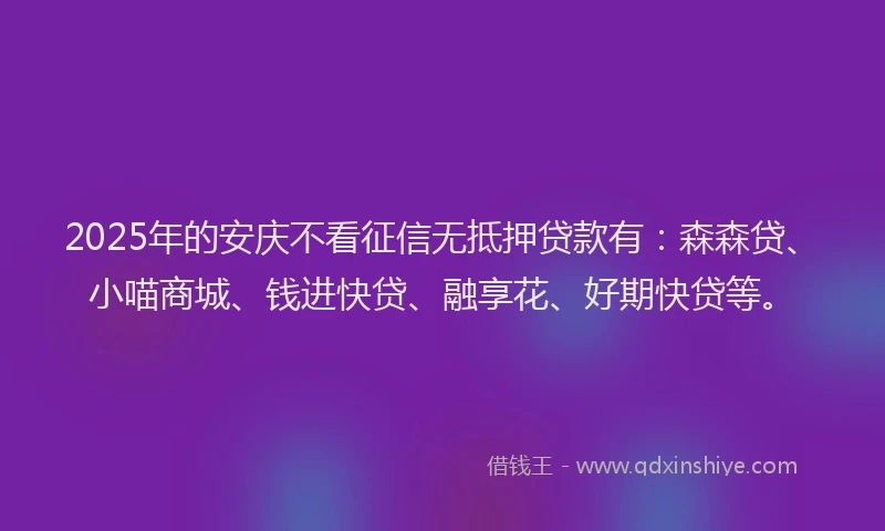 2025年的安庆不看征信无抵押贷款有：森森贷、小喵商城、钱进快贷、融享花、好期快贷等。